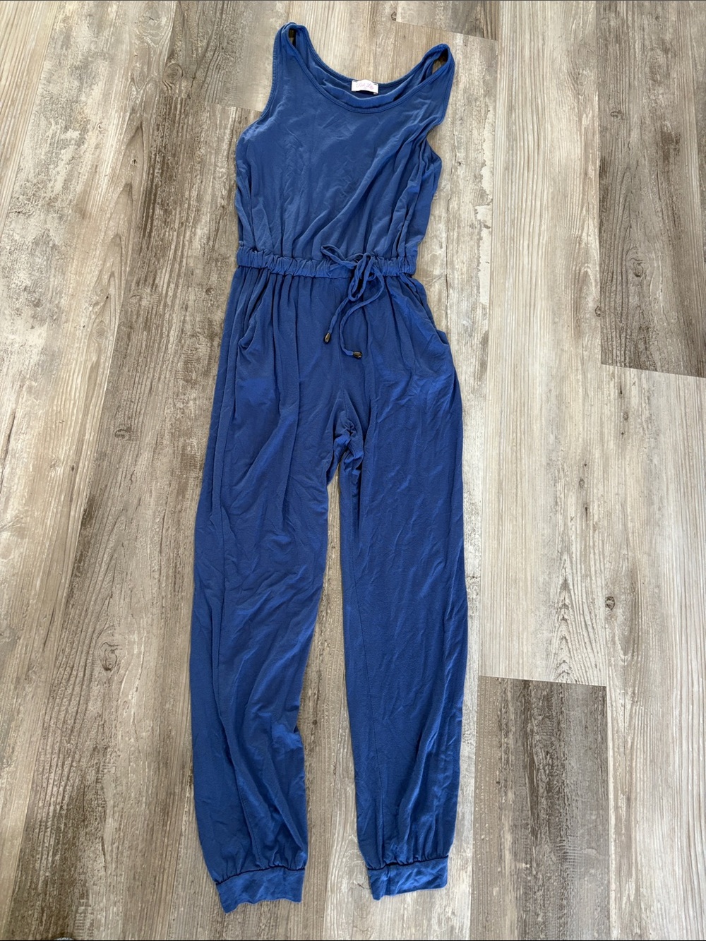 Women's Pink Lily Sleeveless Drawstring Waist Jumpsuit - Blue